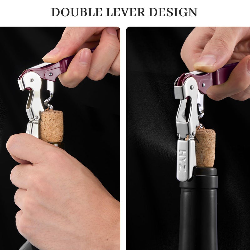 HYZ 2-Pack Wine Opener Waiter Corkscrew, Professional Wine Key for Servers, Bartender with Foil Cutter, Manual Wine Bottle Opener Double Hinged (Burgundy) - Image 3